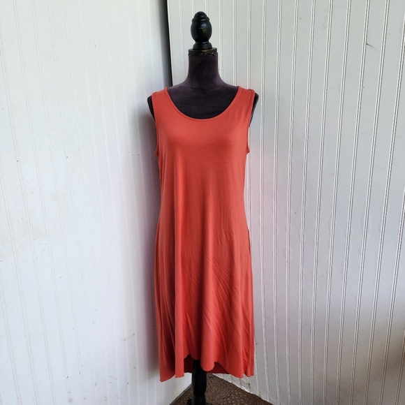 Chicos Orange Tank Shift Dress Stretch Hi-Low Sleveless Round Neck Modest 1 (M) - Picture 1 of 11
